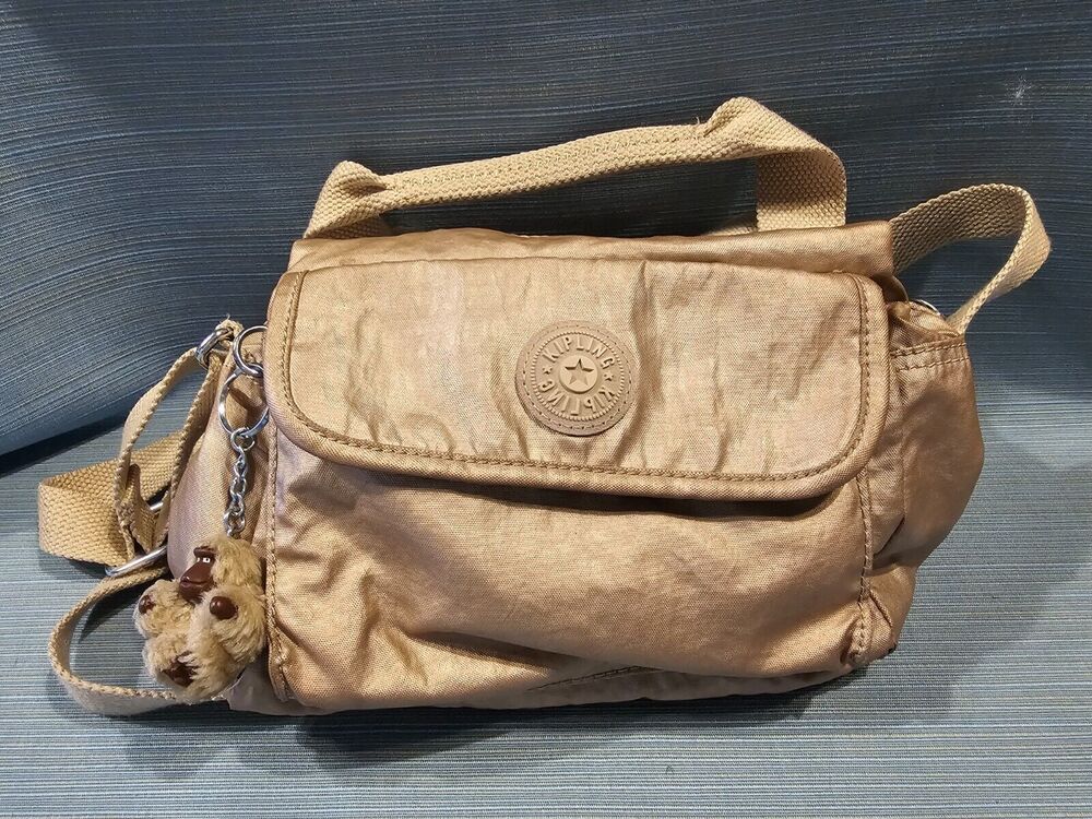 Kipling Crossbody Mini Tote Bag Purse Metallic Gold Bag Vintage EUC